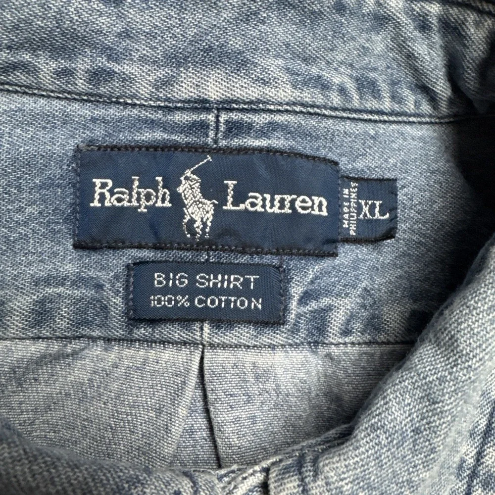 Vintage 90s Polo Ralph Lauren Men's Denim Button‎ Up Sz XL Big Shirt Pony Logo - Picture 4 of 8
